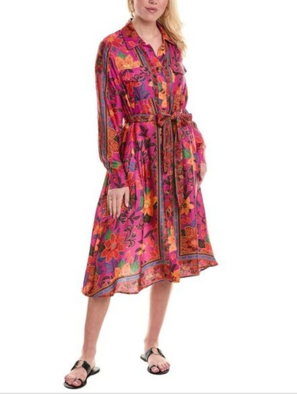 FARM Rio Tropical Tapestry Satin Shirtdress